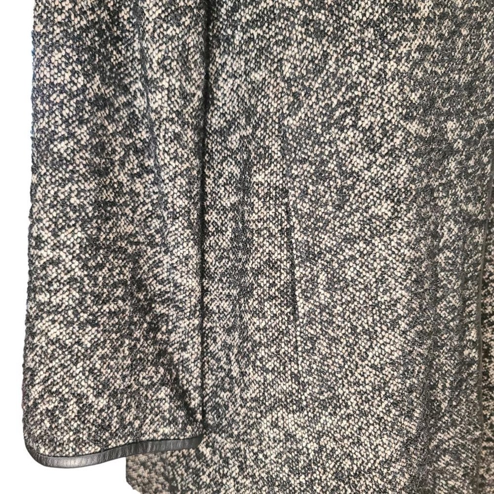 ⚜️ EILEEN FISHER ⚜️ sz L black tweed & leather lighter coat jacket transitional - Picture 6 of 11